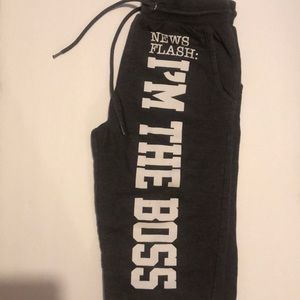 Woman’s size S joggers “news flash: I’m the boss”